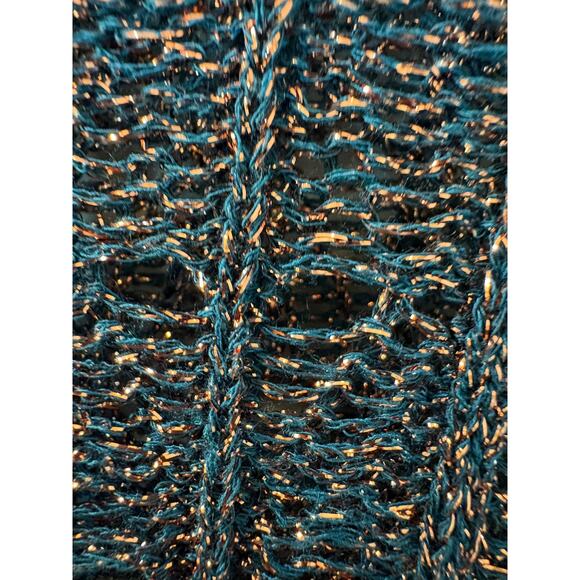Anthropologie Pilcro Sz XS Blue Green‎ Gold Metallic Open Knit Viscose Sweater - Picture 4 of 9